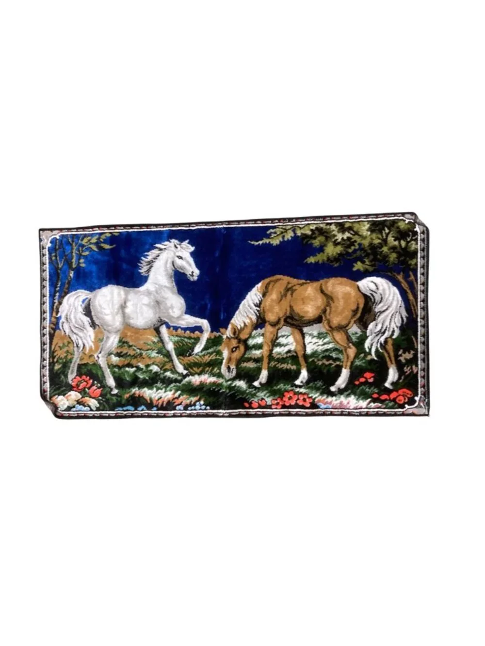 Vintage Italian Made Velvet Horse Tapestry Rug Or Wall Decor 38